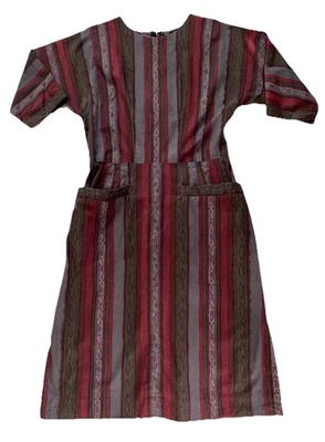 Vintage 1950s Striped Fit And Flare Dress 3/4 Dolman Sleeves Hip Pocket Size M L - Image 1 of 4