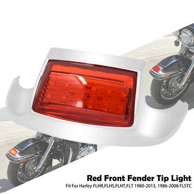 Punta de guardabarros delantero con lente roja luz LED apta para Harley Electra Road Glide Softail Foto 1 de 4