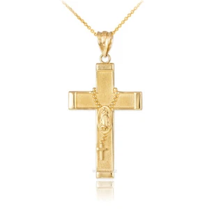Gold Guadalupe Latin Cross Rosary Pendant Necklace - Picture 1 of 26