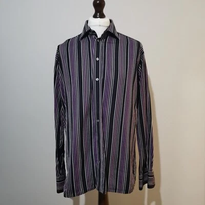 DUCHAMP Shirt Mens 17 Slim Fit Long Sleeve Blue Stripe Cotton Luxury Designer - Image 1 of 4