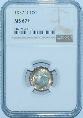 1957 D NGC MS67+ Roosevelt Silver Dime - Image 1 of 2