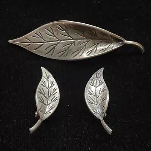 David Anderson 925 Sterling Silver Leaf Brooch Earrings Set F2 - Picture 1 of 6