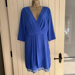 Oasis Blue Wrap lace knee length Dress 14 Christmas, weddings, parties, night - Picture 1 of 14