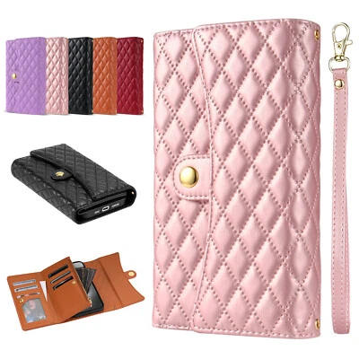 Funda tipo billetera bandolera iPhone 15 Pro Max 14 13 12 11 ranura para tarjeta soporte cordón Foto 1 de 4