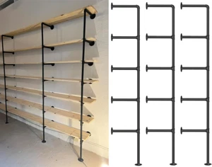 Industrial Iron Pipe Shelves, 3 Set 5-Tier, 68" Tall, 12" Depth, DIY Open Booksh - Picture 1 of 7