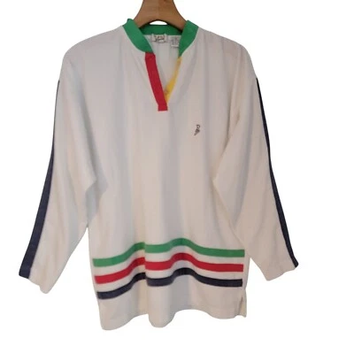 Polo deportivo personal vintage colorido a rayas laterales manga larga años 80 mediano  Foto 1 de 4