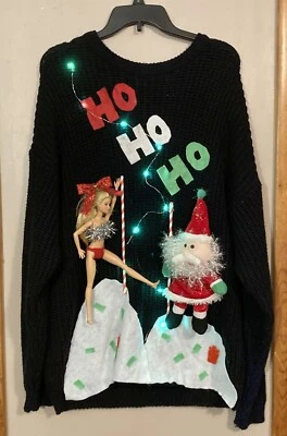 Ugly Christmas Sweater Naughty Barbie Santa Stripper Pole Lights Men L OVERSIZED - Image 1 of 4