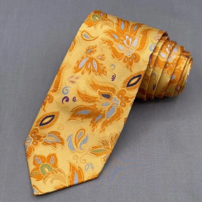 Corbata ALTEA MILANO Para Hombre 100% Seda Repp ITALIA Diseñador Floral Dorado 60" X 3.5" Foto 1 de 4