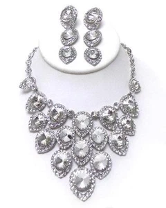 E2 Formal Bridal Prom Rhinestone NECKLACE EARRING SET Crystal Glass Victorian - Picture 1 of 1