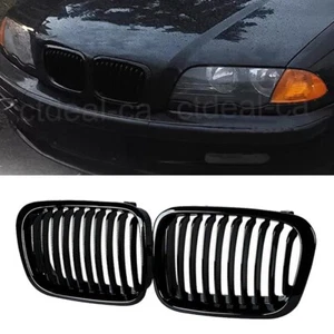 Pair Front Grill Kidney Grille Gloss Black For BMW 3 Series E46 Sedan 1998-2001 - Picture 1 of 5