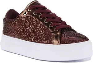 Guess Fl8Gr3Sma12 Diamantes de imitación 4G Logo Entrenadores con cordones Vino Mujer Reino Unido 3-8 - Imagen 1 de 6