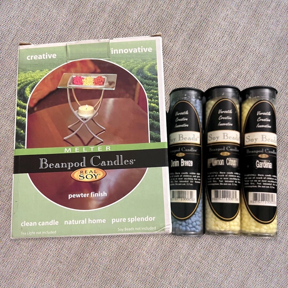 A Set Of Beanpod Rectangle Pewter Finish Melter With 3 Soy Beads - Image 1 of 1