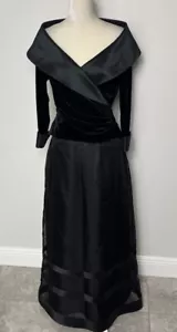 TADASHI Vtg Silk Maxi Skirt Velvet 3/4 Sleeve Blouse 2 Piece Black Whimsigoth L - Picture 1 of 24