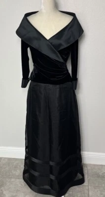 TADASHI Vtg Silk Maxi Skirt Velvet 3/4 Sleeve Blouse 2 Piece Black Whimsigoth L - Image 1 of 4