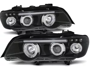 headlights for BMW X5 E53 1999 2000 2001 2002 2003 angel eyes black LHD - Picture 1 of 2