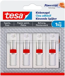 4x Tesa Powerstrips Klebenagel für Tapeten & Putz bis 1 kg, ohne Bohren - Bild 1 von 10