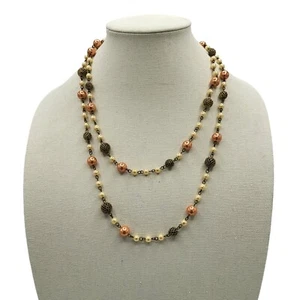 Necklace Flapper Neutral Pearl Type Beads Metal Womens Jewelry 48" Ivory Pink - Bild 1 von 4