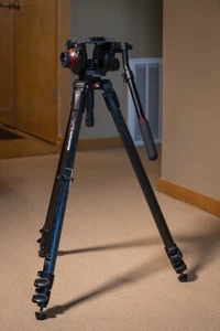 Manfrotto 535 Carbon Fiber Video Tripod with 504 HD Fluid Head Used - Picture 1 of 8