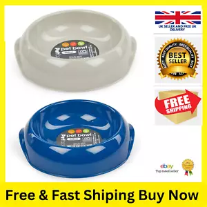 More details for plastic dog cat pet bowl food water feeding dish feeder 200 ml blue/grey