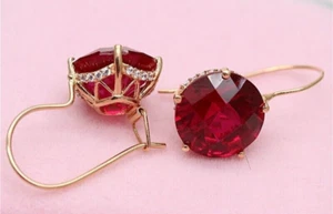 2.5Ct Round Cut Lab-Created Red Ruby Drop/Dangle Earrings 14K Yellow Gold Plated