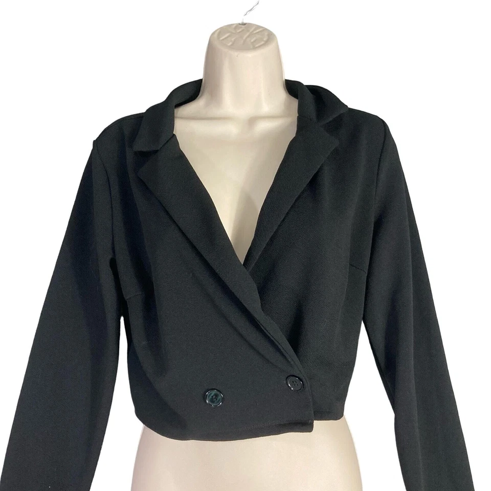 Women's Black Cropped Blazer Jacket Size L Double-Breasted - Image 1 of 4