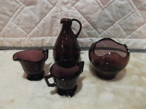 Vintage Amethyst Sugar, Creamer, Small Pitcher and Bowl/Vase - Picture 1 of 5