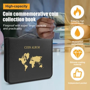 Coin Collection Book Fireproof Coin Collection Album with 200 Coin Pockets FaLQe - Picture 1 of 11
