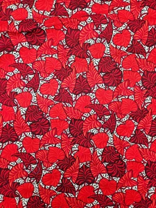 Red and Black Heart Leaves Fabric 100% Cotton 24" x 30" - Picture 1 of 3