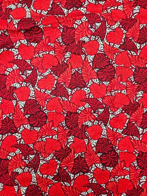 Red and Black Heart Leaves Fabric 100% Cotton 24" x 30" - Image 1 of 3