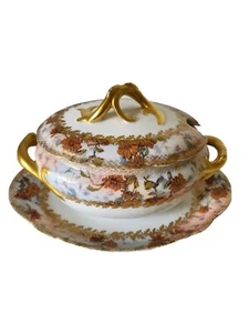 Barco de salsa Haviland Limoges H&Co L con placa base adjunta Schleiger RARO  - Imagen 1 de 10