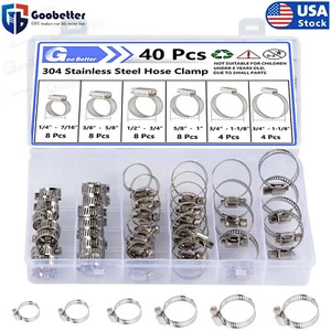 40pcs Adjustable Hose Clamps Worm Gear Stainless Steel Clamp Assortment 5 Sizes - Picture 1 of 12