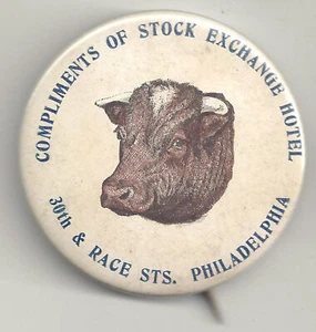 Spilla vintage Complimenti di Philadelphia STOCK EXCHANGE HOTEL con testa STERZO - Foto 1 di 2