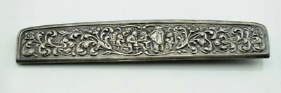 H. Hooijkaas Dutch 90 Silver Plate Comb Holder Repousse Bar Sheath Scene - Image 1 of 4