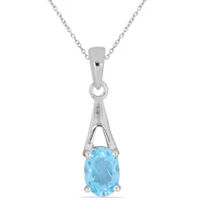 0,72 Carat Blautopast Pendant 925 Silver Colllier Chain Himmelblauer Topaz - Picture 1 of 8