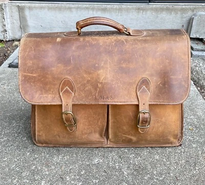 Maletín hecho a mano de cuero marrón vintage para computadora portátil bolso mensajero abogado Foto 1 de 4