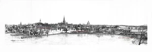 William C Harrison penna e inchiostro paesaggio urbano "Annapolis, MD" 1980 realismo rivenditore USA - Foto 1 di 1