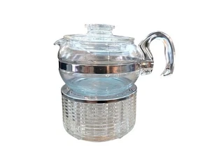 Vintage PYREX Glass Coffee Pot W/ Lid On Silex Candle Warmer Base Clear Vintage - Picture 1 of 15