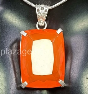 Natural 81 Ct Orange Opal Pendant Cushion Cut 925 Sterling Silver Chain 5ARQ - Picture 1 of 7