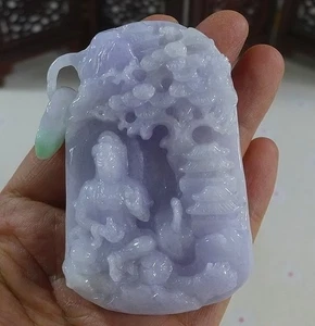 Cert'd Natural A Jadeite Jade Landscape Kwan-yin Pendant 4465 - Picture 1 of 7