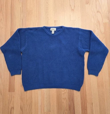 VTG Eddie Bauer Men's Medium Oversized Blue Cotton Knit Sweater 90s - Image 1 of 4