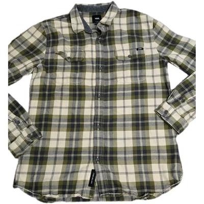 Vans Shirt Youth Boys XL Navy Green Plaid Flannel Long Sleeve Button Up - Image 1 of 4