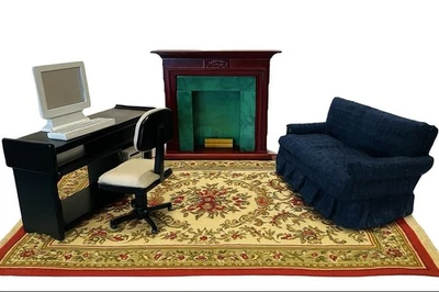 1/12 Scale Dollhouse Furniture Set Fireplace Couch & Computer Desk - Image 1 of 4