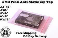 Anti Static Bag Pink Poly Zip Seal 4Mil Reclosable Lock Top 2x,3,5,6,8,9,12"