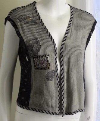KD Spring Sz S French Gray Quirky Vest Art-to-Wear Bird Jacket Topper  - Image 1 of 4