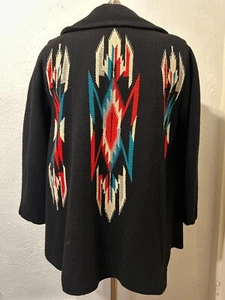 Vtg Chimayo Womens M Button Front Blanket Swing Jacket Black Western - Picture 1 of 15