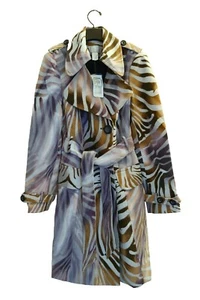 NEW Alberto Makali Vibrant  PURPLE ZEBRA PRINT Trench Coat w/Belt Lined  6 $350 - Picture 1 of 13