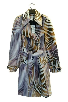 NEW Alberto Makali Vibrant  PURPLE ZEBRA PRINT Trench Coat w/Belt Lined  6 $350 - Image 1 of 4