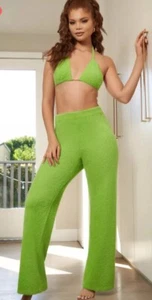 Savage X Fenty FLUFF IT UP Triangle Top Lounge Pants L Fuzzy Green Pajamas Cover - Picture 1 of 12