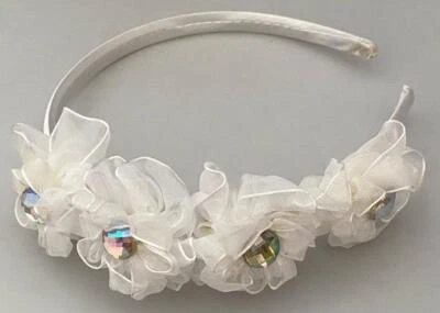 NEW GIRLS OFFSET FLOWER RIBBON HEADBAND LARGE SHINY STONES FREE USA SHIPPING - Image 1 of 4