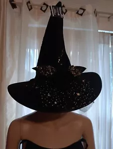 Witch Hat Fancy Black Lace Sequins Bow NWT - Picture 1 of 7